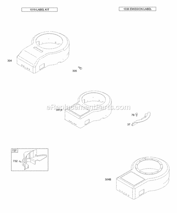 Blower Housings Label And Emissions Labels Diagram and Parts List for 28N707-0109-01  Briggs and Stratton Engine